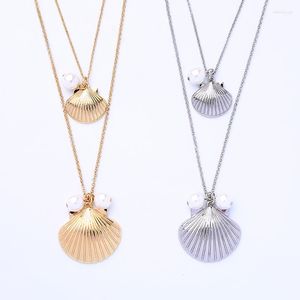 Collane con ciondolo Gioielli di moda Collana di conchiglie multistrato di perle d'imitazione Pendenti per le donne Accessori girocollo in acrilico della Boemia