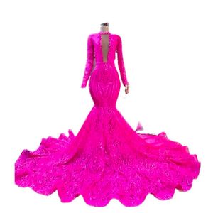 Evening Dresses New Prom Party Gown Formal Custom Plus Size Sweep Train Mermaid Trumpet Applique Sequined Long Sleeve High Neck Zipper