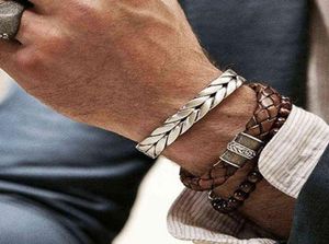 Men Banglesstainless Steelvintageleatherfashionbangles Bracelets ed Braiding Titanium Wires Cuff Bangle Amazing 3879535