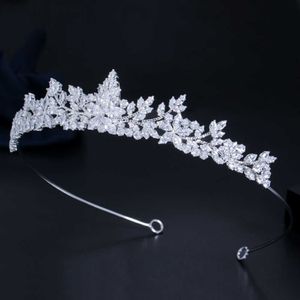 Tiary cwwzircons markizowe cięcie sześcienne cyrkonia kwiat tiara korona Wedding Hair Akcesoria do kostiumów na nakrycia głowy biżuteria A032 R230306