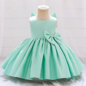 Vestidos de menina bebê verde cetim gordinho fidrstoddler big bowknot festa festa vestido de flores de casamento tutu vestido