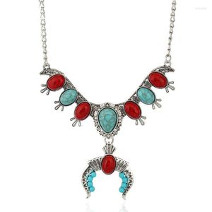 Pendant Necklaces LosoDo 2023 European And American Exaggerated Clavicle Chain Jewelry Retro Ethnic Style Diamond Turquoise Long Necklace