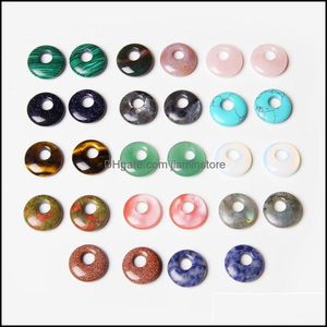 Charms Gogo Donut Natural Stone Round 18Mm Rose Quartzs Labradorite Opal Loose Beads For Diy Jewelry Making Accessries Drop Delivery Dhl6O