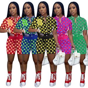 designer Bulk Item Baseball Shorts Suits for Women Fashion Button Up Short Sleeve Letter Print Jacket Sporty Shorts 2 Piece Set9385