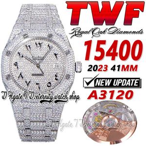 TWF V3 twf15400 A3120 Orologio automatico da uomo Quadrante con diamanti pavimentati Marcatori arabi Bracciale in acciaio inossidabile con diamanti Super Edition 2023 Gioielli eternity Orologi ghiacciati