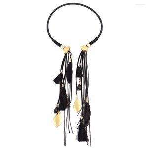 Choker Vintage Bohemian Tassel Leather Alloy Bead Feather Necklace Statement For Women Party Ethnic Collar Maxi Jewelry