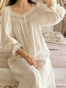Women's Sleepwear Women Pure Cotton Ruffles Vintage Nightgowns Robe Lace Fairy Long Sleeve Victorian Princess Sweet Night Dress Homewear