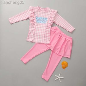 One-Pieces 2023 new girls' clothes long sleeves long pants beach sunscreen quick-drying medium and older children's split swimsuit W0310