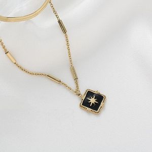 Hänghalsband svart emalj charm retro stjärna halsband för kvinnor droppande olje rostfritt stål lyx smycken tillbehör gåva