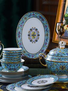 Bowls Chinese Handmade Hand-Painted Ceramic Bowl Dish Set Tableware High-End Household Plate Spoon Jar