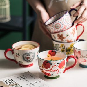 Mugs Hand-painted Retro Pot Belly Mug Household Tall Water Cup Oatmeal Underglaze Color Ceramic Tea Juice Coffee