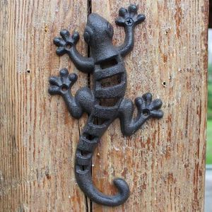 Czarny europejski vintage domowy ogród Gecko Gecko Wall Figurines Figurki Bar Wall Decor Metal Animal Statues Ręcznie robione rzeźby 21245N