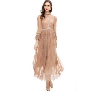 Abiti da passerella da donna Colletto arruffato Maniche lunghe Ricamo High Street Fashion Vestidos Party Prom