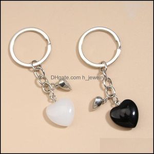 Keychains Lanyards Design Keychain Natural Crystal Quartz Stone Love Heart Magnetic Button Keyring Key Chains For Par Friend Gi Dhtrz