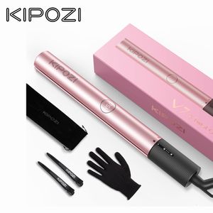 Hair Straighteners KIPOZI V7 Pro Straightener Curler 2 in 1 Dual Voltage Titanium For Salon Auto Shut Off Flat Iron Rose Gold 230306