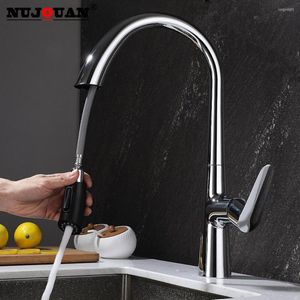 Mutfak Muslukları Fırçalanmış Nikel Musluk Tek Delik Çeken Spout Lavabo Akışı Püskürtücü Baş Krom/Siyah ve Soğuk Karıştırıcı Tapa