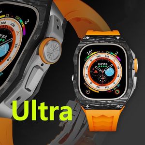 Para apple watch ultra 49mm premium fibra de carbono ap mod kit fluororubber capa protetora banda cinta capa