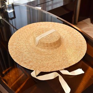 Breda randen hattar sommarhatt kvinnor stort natur halm med långt band kvinnlig utomhus semester strand cap visir uv sun hatwide