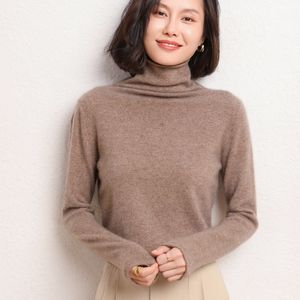 Kvinnors tröjor 100% Pure Wool Cashmere Sweater Fall/Winter Pile Collar Pullover Korean Fashion Casual Sticked Tops Women Jacket Lång ärm 230306