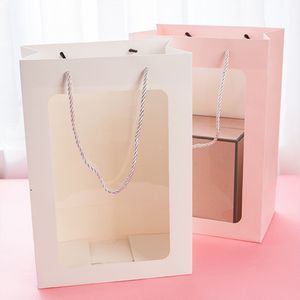 Confezione regalo 10 pezzi sacchetto regalo in carta visibile con finestra trasparente per accessori in tessuto giocattolo regalo imballaggio in sacchetti creativi 230306