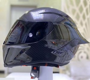 Capacete de motocicleta de rosto inteiro preto brilhante Fibra de vidro Capacete de corrida de motocicleta com spoiler de cauda grande