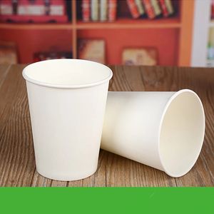 White Paper Cups With Lid Disposable Coffee Cup Milk Tea Cup Household Office Drinking Accessories Party Supplies