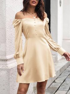 Casual Dresses Elegant Long Puff Sleeve Robes Women Sexy Square Collar Short Vestidos Fashion Party Elastic Shoulder Satin Mini Dress