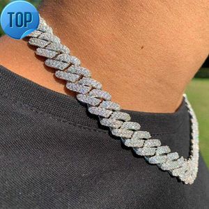Designer Necklace 14mm Iced Cuban Link mens gold chain Prong Chain Necklace 14K White Gold Plated 2 Row Diamond Cubic Zirconia Jewelry