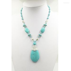 Chains Boho Women Water Drop Choker Vintage Turquoise Stone Pendant Necklace Beads Jewelry