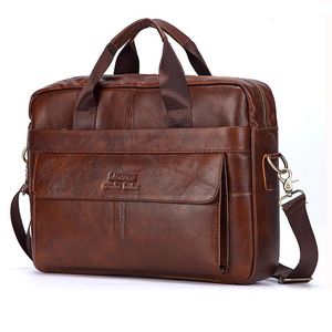 Briefcases Men Genuine Leather Handbags Casual Laptop Bags Male Business Travel Messenger Men's Crossbody Shoulder Bag 230306