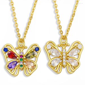 Pendant Necklaces FLOLA Multicolor Butterfly Necklace For Women White Stone Colorful CZ Pave Zirconia Party Jewelry Gifts Nkes91