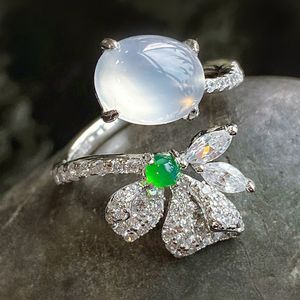 Anello da dito con fiore fatto a mano, zirconi opali, in argento sterling 925, anelli di fidanzamento, fedi nuziali per gioielli da donna, uomo, festa di compleanno