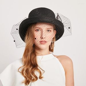 Wide Brim Hats Black Wedding For Women Elegant Face Veil Sunshade Foldable Accessories Outdoor Bridal Headwear Bucket HatWide