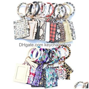 Keychains Lanyards Pu Leather Wristlet ID -korthållare för festgynnar med armband och Tassel nyckelringar 41 färger av solros le dh2zh