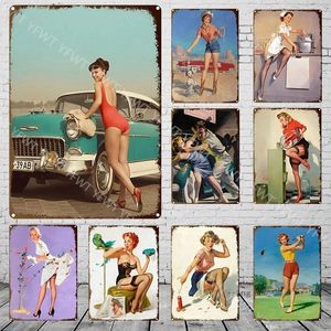 Retro Sexy Girls Home Metal Painting Sign Retro Wall Hanging Sign Board Targa in Metallo Targa Targa in Metallo Decorazione per Bar Home Wall Decor 30X20cm W03