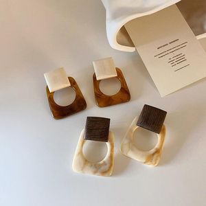 Stud Earrings Korean Fashion Vintage Exaggerated Big Square Acrylic For Women Statement Jewelry Simple Geometric Wooden