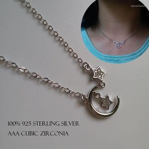 Collares colgantes Moda S925 Sterling Silver Moon Star Collar para mujeres Simple Cubic Zirconia Cadena de clavícula Día de San Valentín