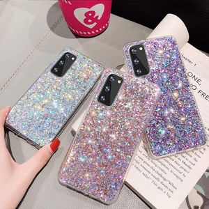 Lixury bling glitter epóxi lantejoulas de lantejoulas de borracha à prova de choques slim para iPhone 14 13 12 11 Pro máximo xr xs 8 plus samsung s20 Fe S21 Ultra Note 20 A12 A32 4G 5G A42 A52 A72