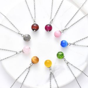 Hänge halsband kvinnor rostfritt stål o länk kedja tunn vit röd rosa gröna naturliga kristallsten smycken 10mm grossisthalsband