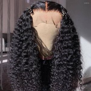 Inches Long Glueless 13x4 Curly Lace Front Human Hair Wigs Pre Plucked Brazilian Water Deep Wave 360 Frontal Wig Full