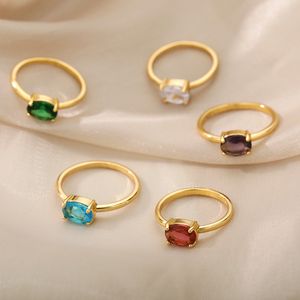 Elegant Birthstone Rings For Women Stainless Steel 12 Birthstone Couple Finger Ring Femme Wedding Birthday Jewelry Gift