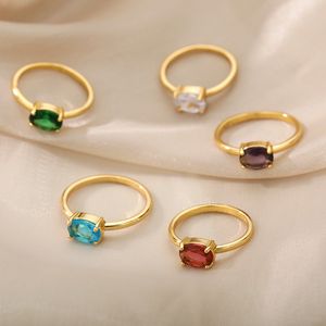 Elegante Birthstone Ringe für Frauen Edelstahl 12 Birthstone Paar Finger Ring Femme Hochzeit Geburtstag Schmuck Geschenk