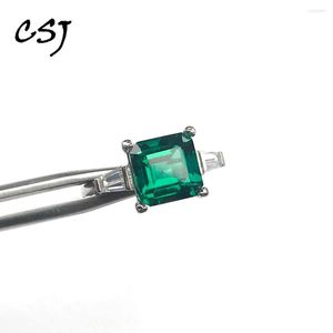 Cluster Rings CSJ Trendy Lab Grown Emerald Ring Sterling 925 Silver Gemstone 8mm Per le donne Lady Engagement Milgrain Party Gift