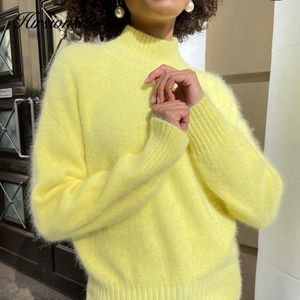 Women's Sweaters Hirsionsan High Quality Cashmere Sweater Women Basic Knitted Pullover Elegant Soft Ladies Clothes Loose Casual Female Jumper 230306