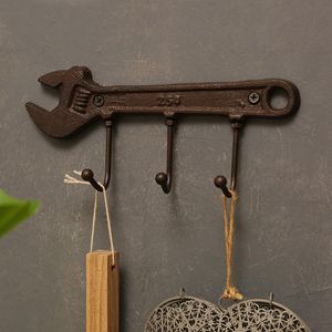 Hooks Rails Retro Cast Iron Wall Hooks Metal Hanger Spanner Style Wall Mounted Industrial Style Key Wall Hook Home Decoration 230303