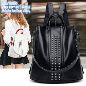 Factory wholesale ladies shoulder bag 2 colors simple atmosphere lychee backpacks street trend rivet backpack soft and comfortable leather handbag 7265#