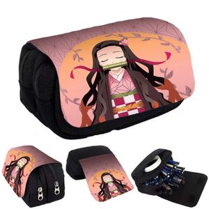 Bolsas de lápis Slayer de demônio de anime Kimetsu No Yaiba Lápis Case Nylon Pen Bag Figuras Impresso Grande Capacidade Bolsa de Armazenamento de Armazenamento J230306