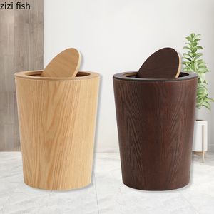 Waste Bins Creative Wooden Trash Can Round Simple Cleaning Tools Garbage Can Home Wastebasket Bathroom Trash Bin Kitchen Waste Storage Bins 230306