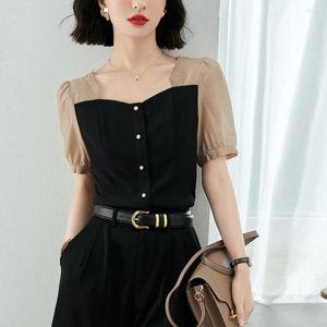 Women's Blouses Women's Vintage Short Sleeve Shirts Elegant Summer Embroidered Square Neck Women Casual Office Lady Blouse Tops