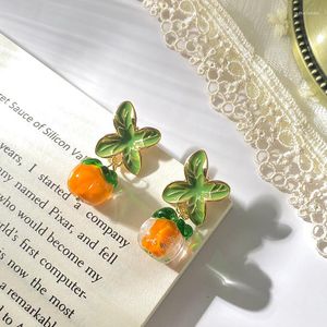 Orecchini a bottone arancione cachi nastro ago fiore di metallo per le donne carino nappa frutta ciondola gioielli regalo